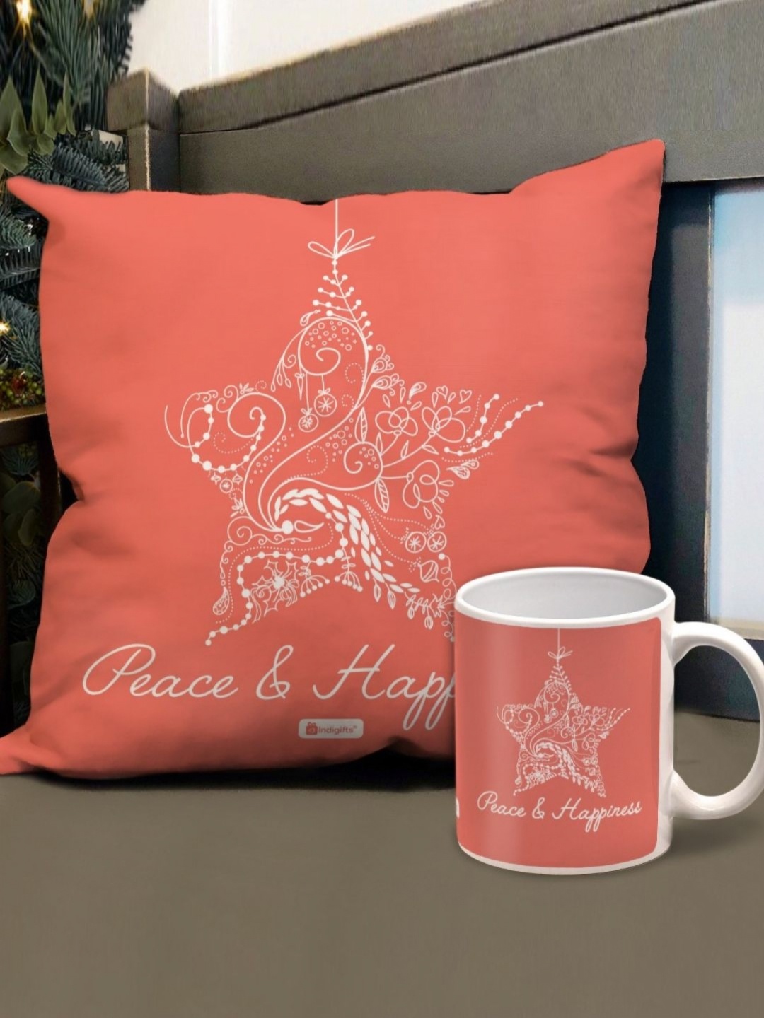 

Indigifts Pink and White Printed Cushion Cover With Mug
