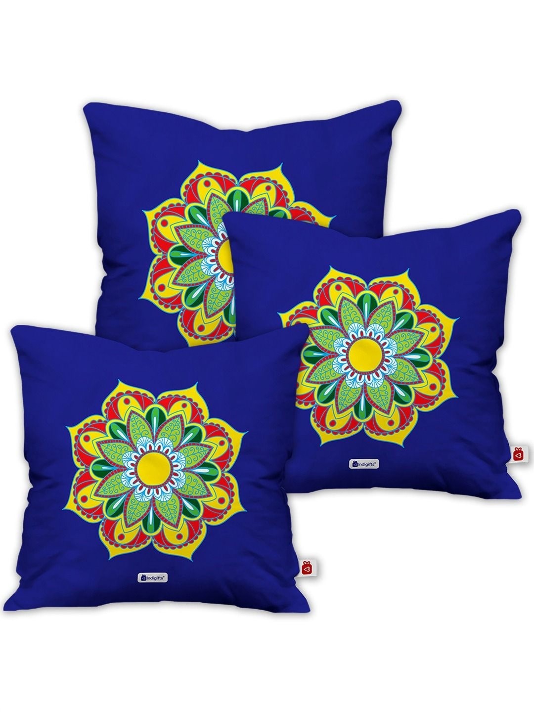 

Indigifts Blue & yellow Floral Printed Satin Square Cushion Covers