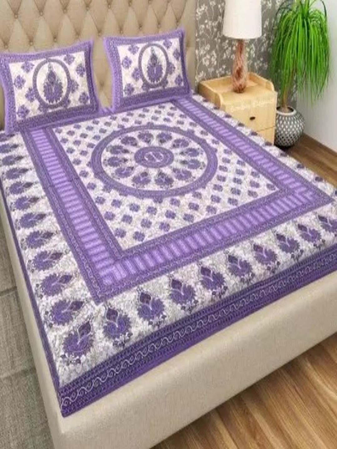 

Qfab Purple Floral Pure Cotton 144 TC Queen Bedsheet with 2 Pillow Covers