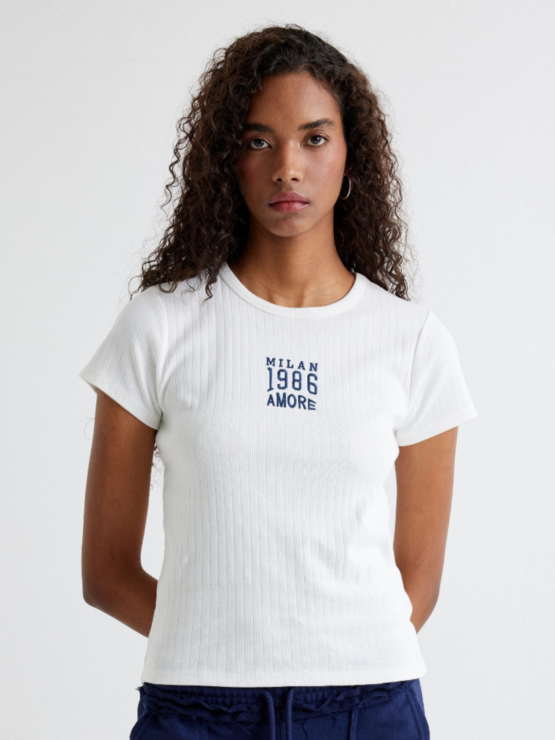 

Koton Women Typography Printed Round Neck Cotton T-shirt, White