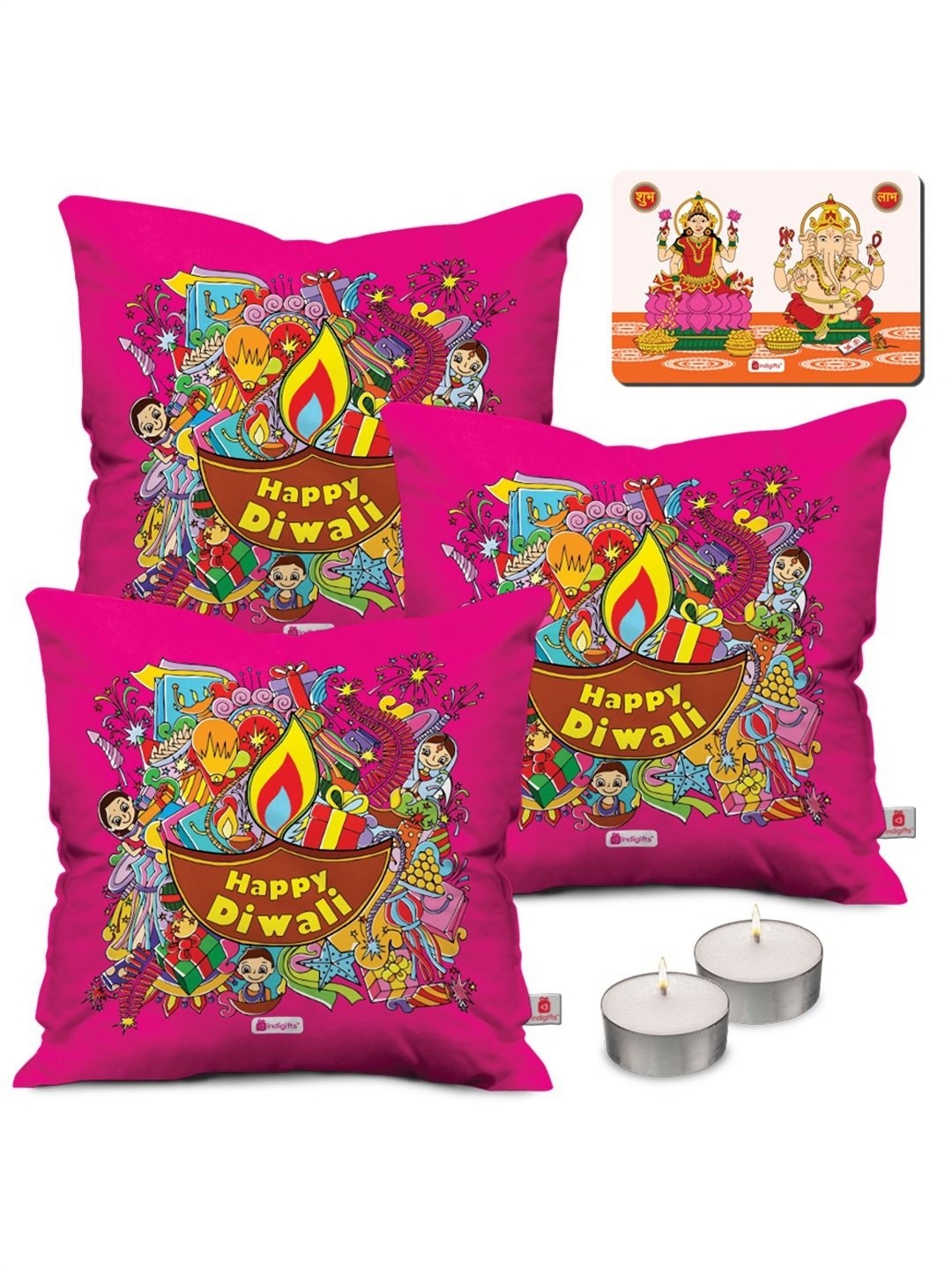 

Indigifts Pink 3 Pieces Ethnic Motifs Printed Square Shaped Cushion Covers