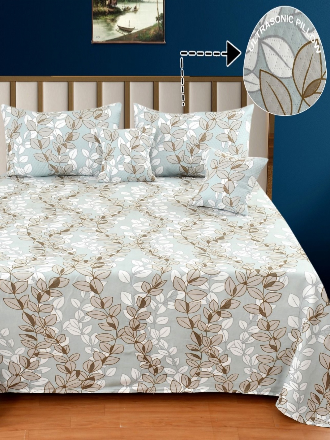 

NCS Grey & Multicoloured 300 TC Queen Bedsheet with 2 Pillow Covers