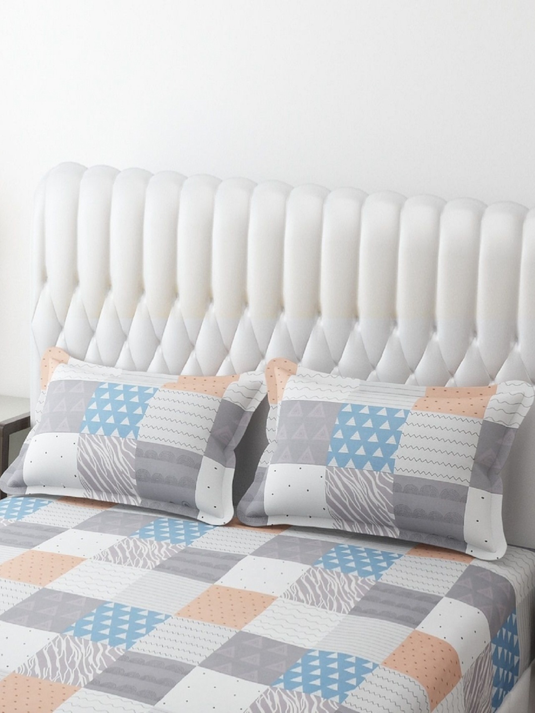 

AaHo Decor Grey & White 2 Pieces Printed Cotton Linen Supersoft Rectangle Pillow Covers