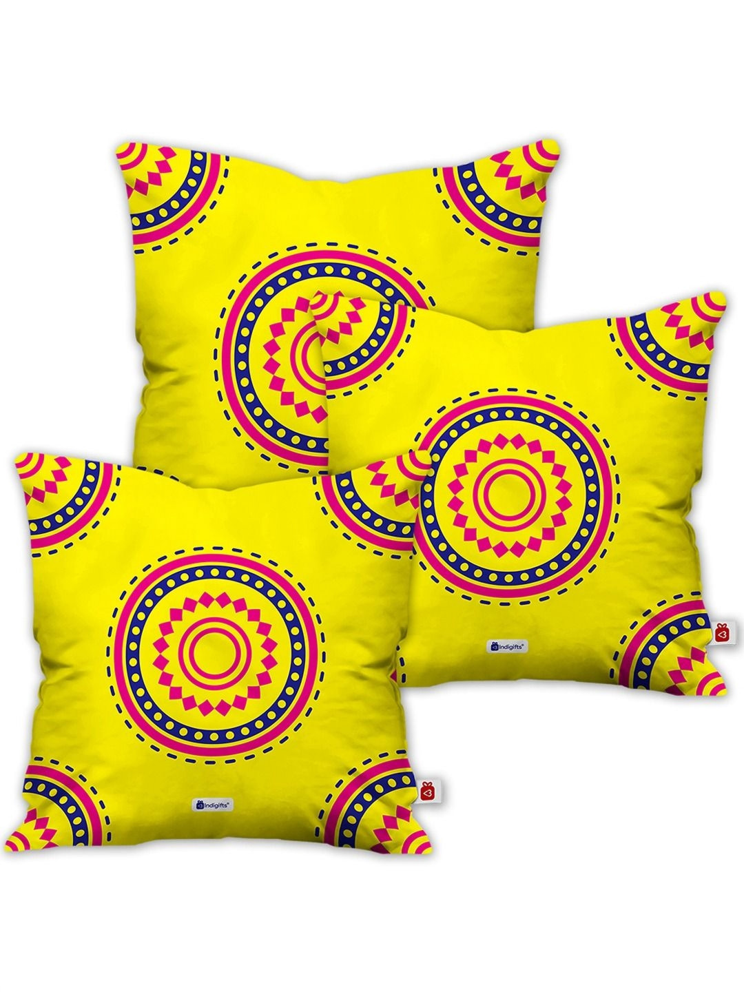 

Indigifts Yellow & Red 3 Pieces Ethnic Motifs Printed Square Cushion Covers