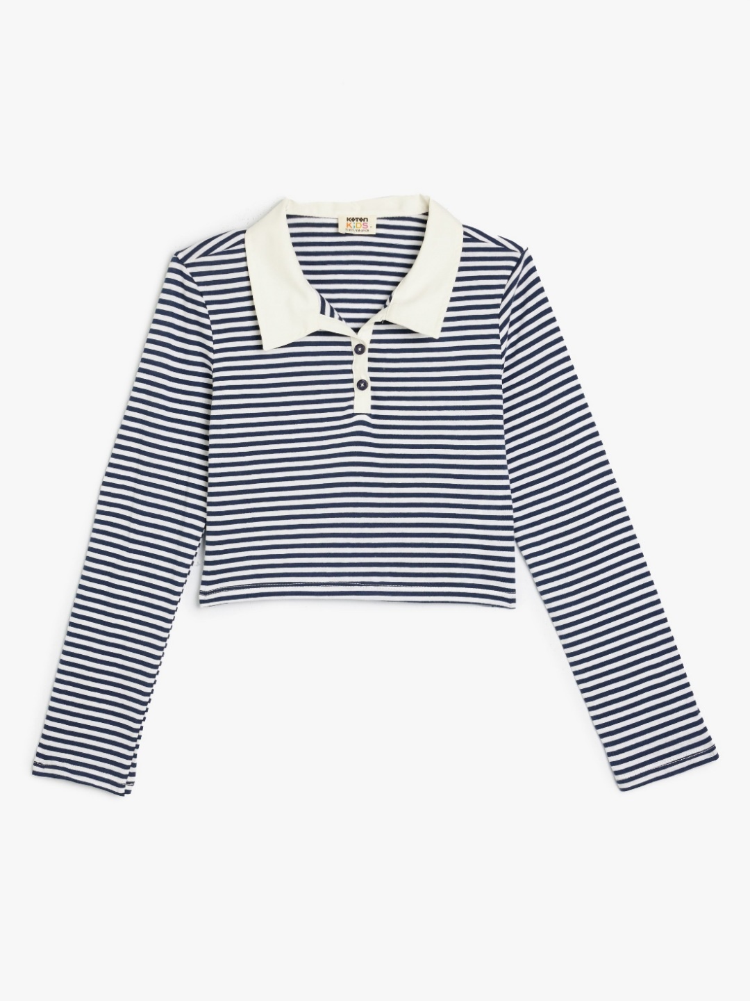 

Koton Girls Striped Polo Collar Cotton T-shirt, Blue