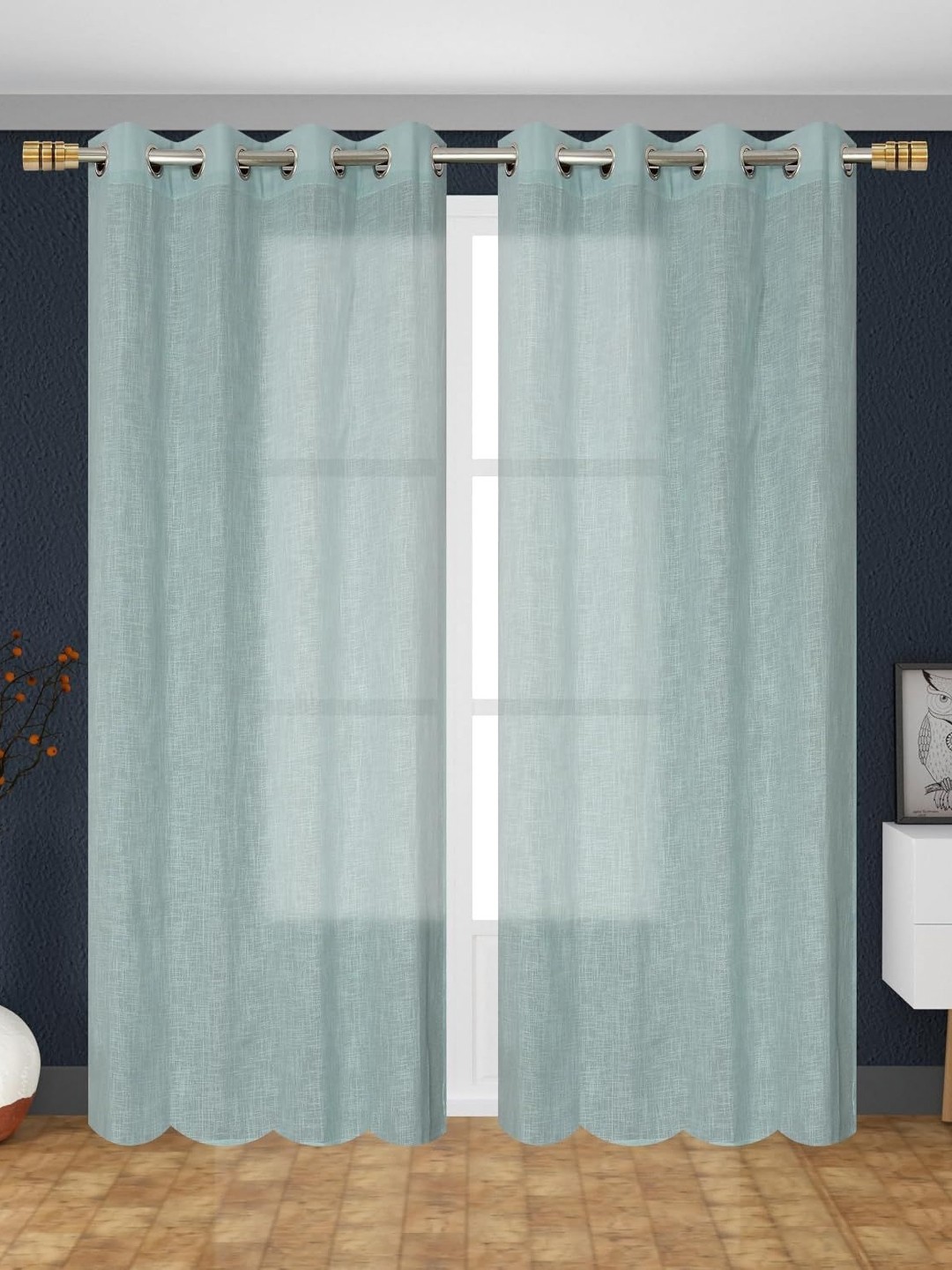 

Banchmark Home Furnishings Blue 2 Pieces Linen Sheer Long Door Curtains