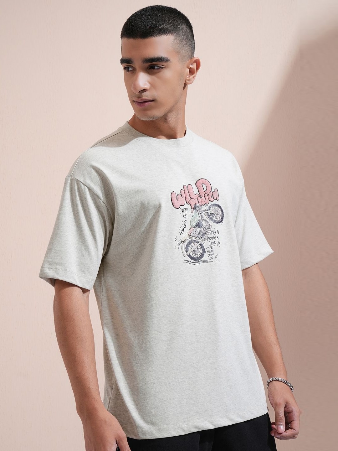 

HIGHLANDER Men Graphic Printed Round Neck Cotton Relaxed Fit T-shirt, Grey