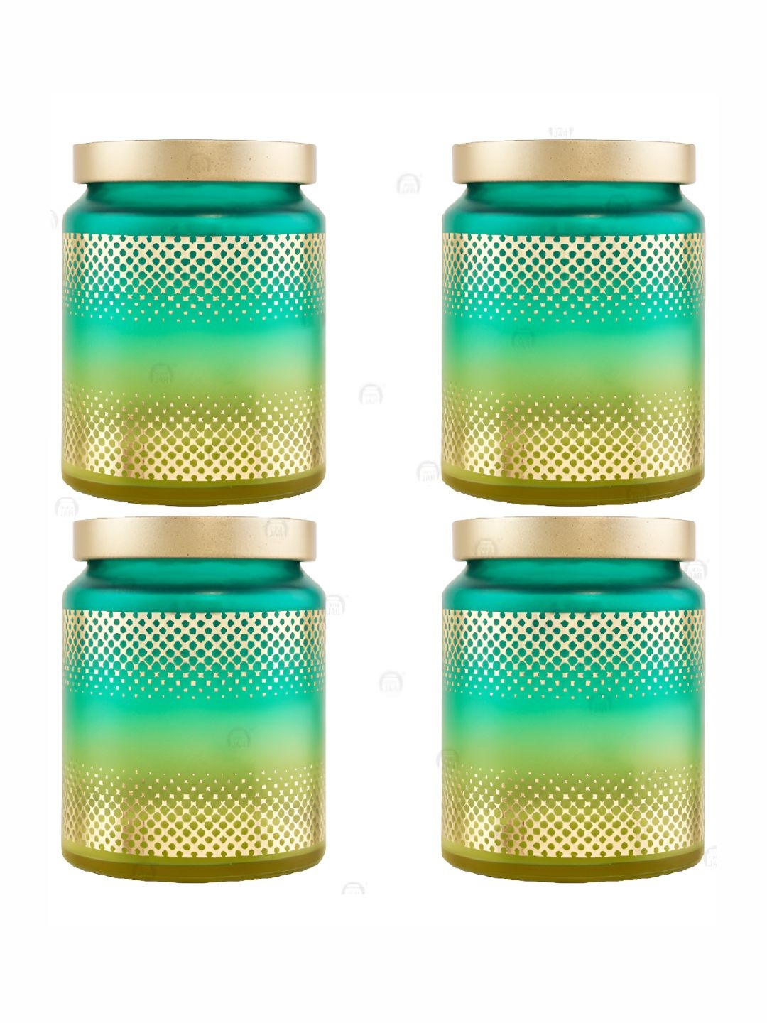 

tyche enterprises Blue & Gold Toned 4 Pieces Glass Dishwasher Safe Container 770ml
