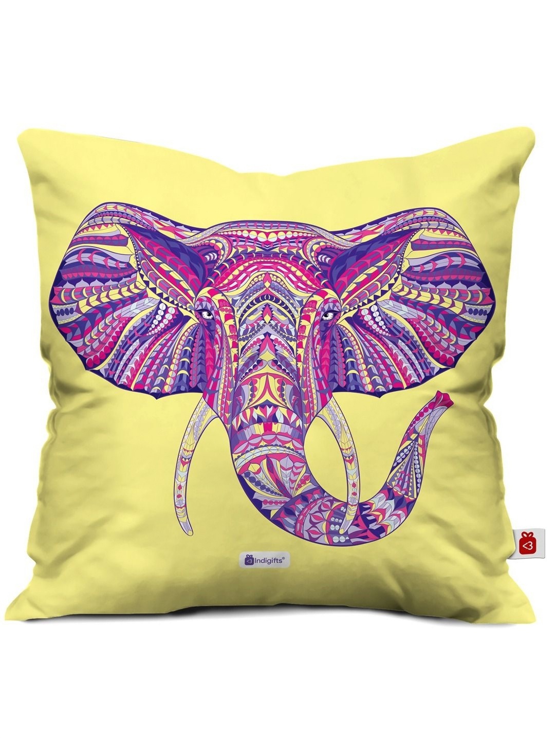 

Indigifts Cream Coloured & Blue Elephant Printed Satin Square Cushion Cover