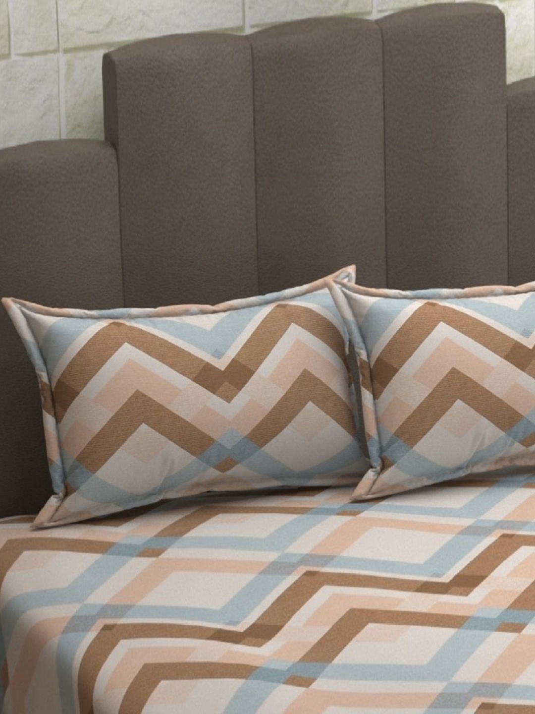 

AaHo Decor White & Brown 2 Pieces Chevron Printed Rectangle Pillow Covers