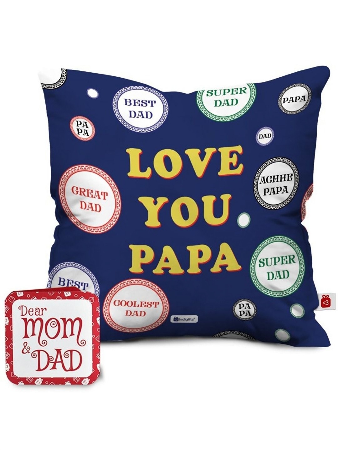 

Indigifts Blue & White Love You Papa Printed Satin Square Cushion Cover