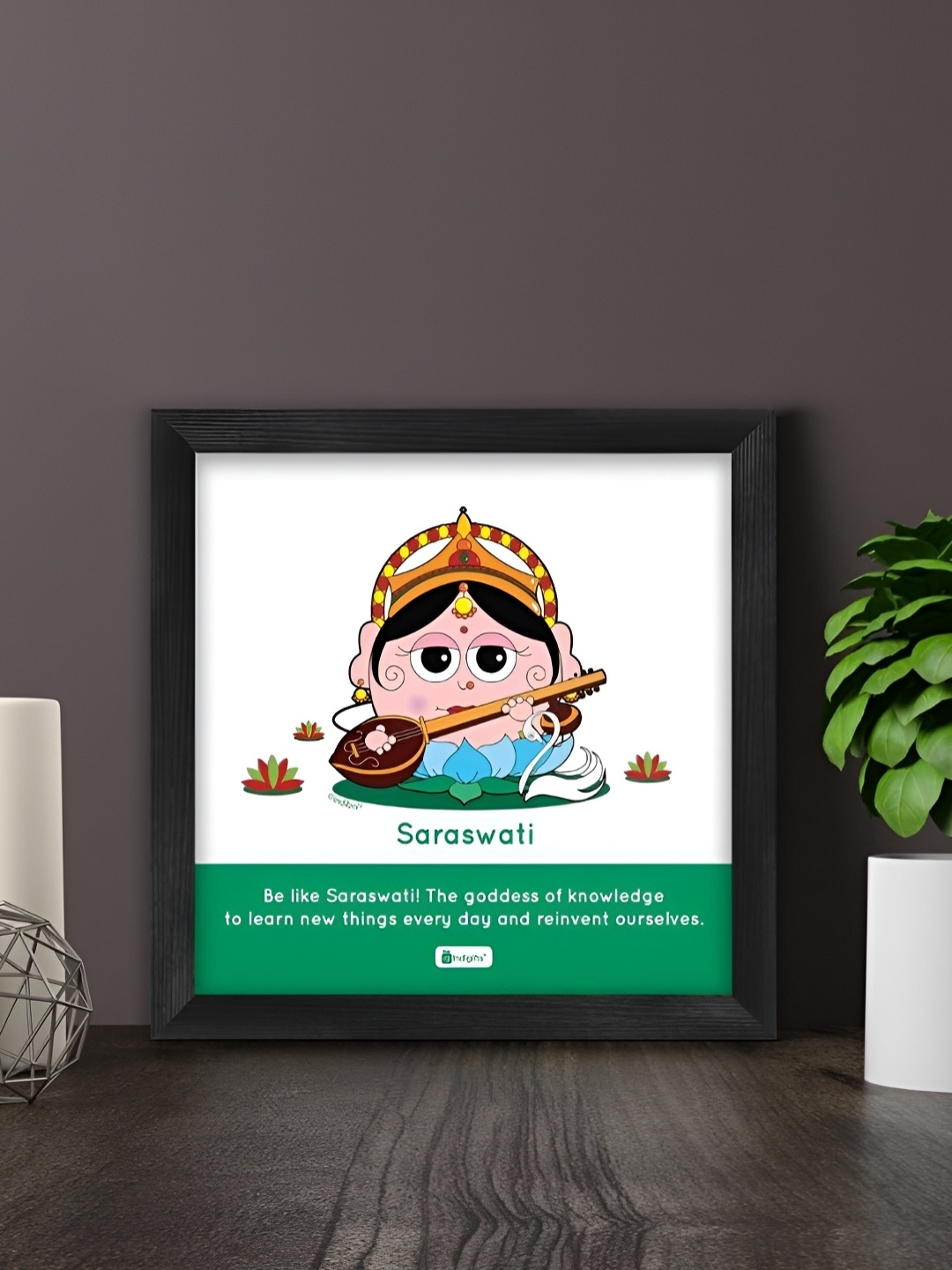 

Indigifts Green & White Saraswati Poster Printed Wall Art