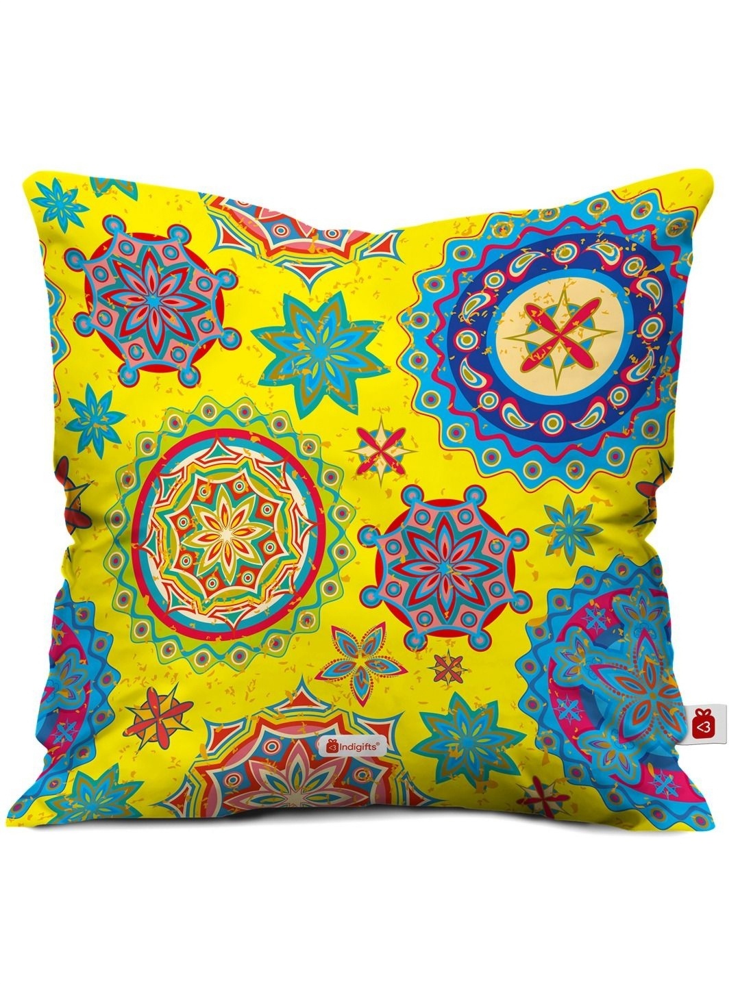 

Indigifts Yellow & Blue Floral Square Cushion Covers