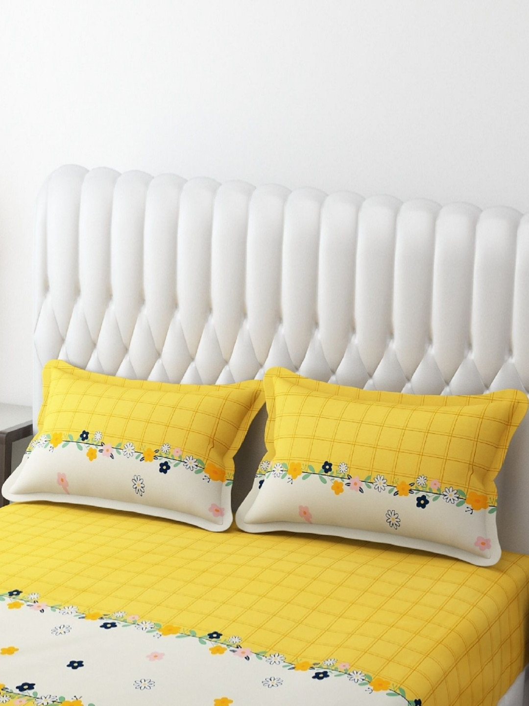 

AaHo Decor White & Yellow 2 Pieces Floral Printed Rectangle Pillow Covers