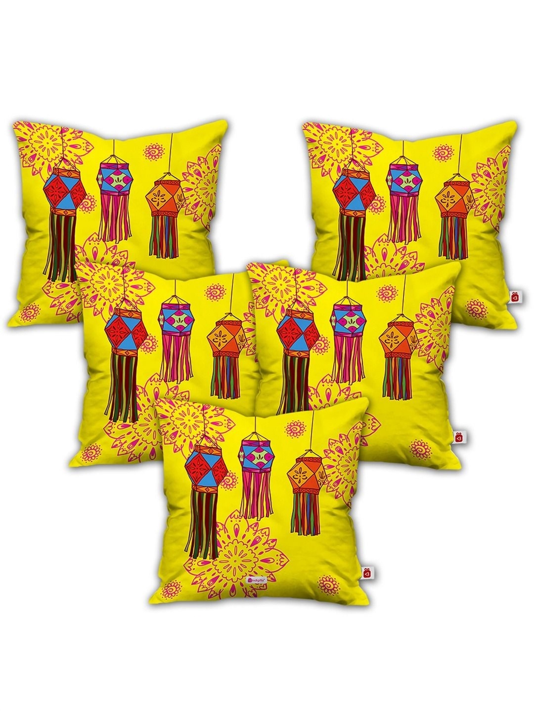 

Indigifts Yellow & Red 5 Pieces Ethnic Motifs Printed Square Shaped Cushion Covers