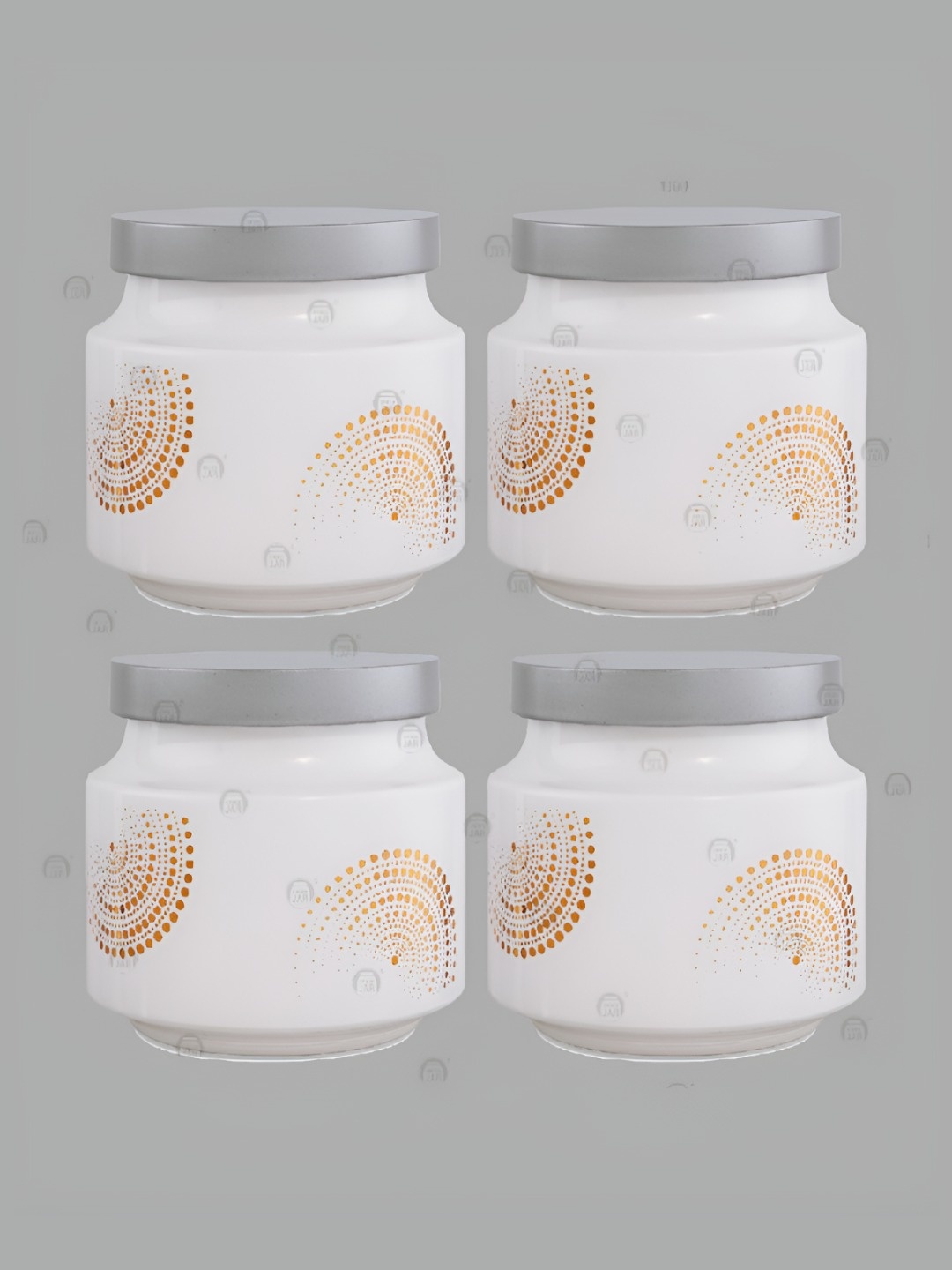 

CROCO JAR White & Gold Toned 4 Pieces Printed Glass Dishwasher Safe Container 600ml