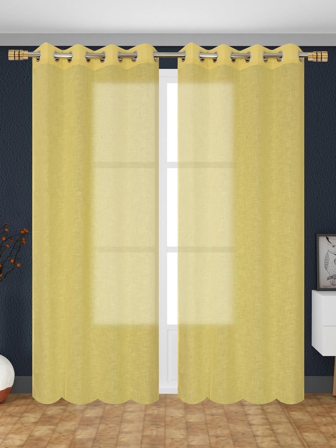 

Banchmark Home Furnishings Yellow 2 Pieces Linen Sheer Long Door Curtains