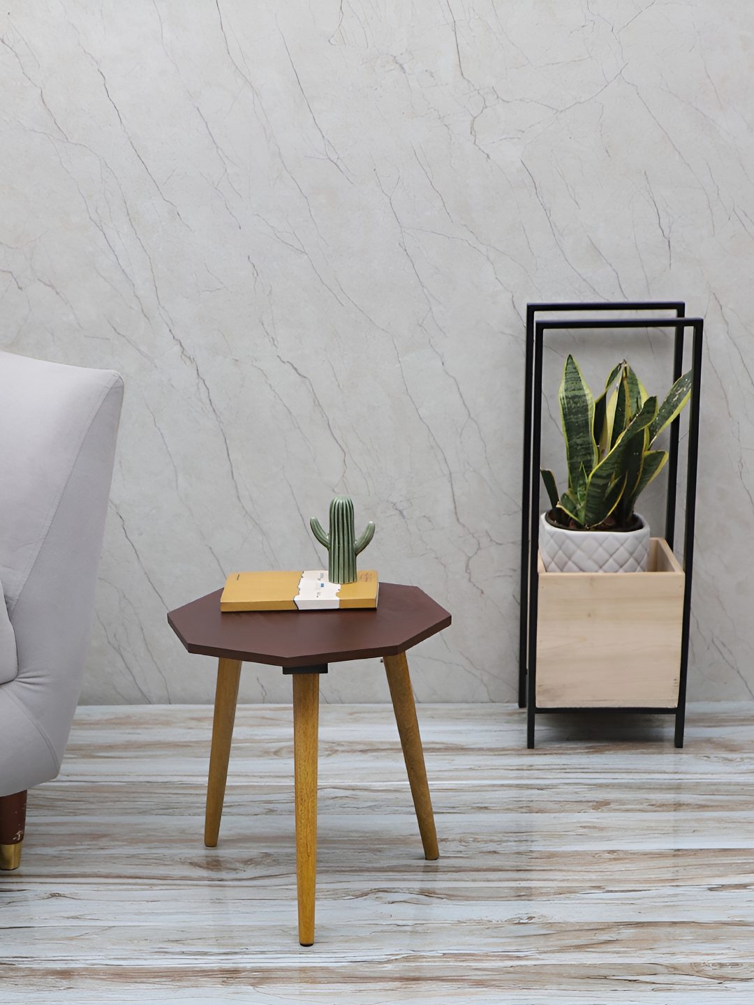 

pristine interiors Brown Wood Hexagonal Shape Side Table