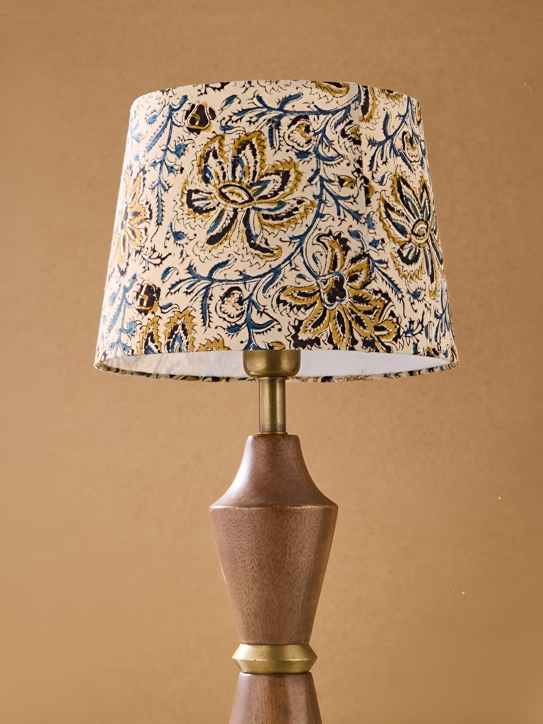 

Fabindia Beige & Blue Floral Printed Frusturical Shaped Cotton Lampshade