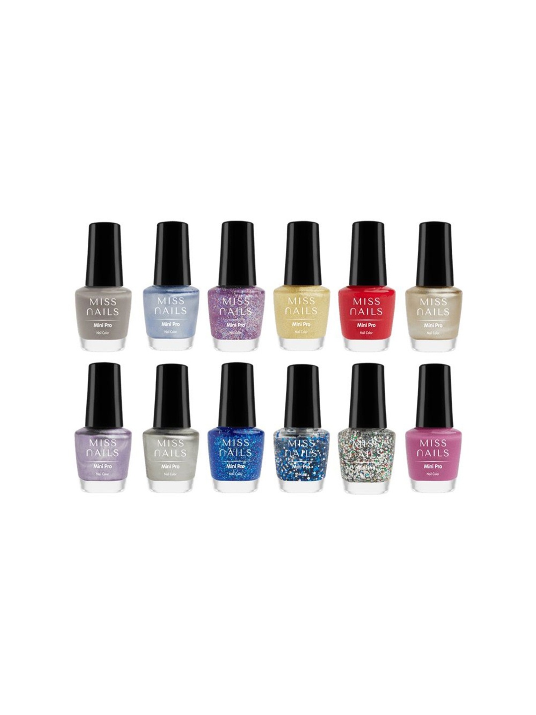 

MISS NAILS Set Of 12 Mini Pro Nail Polish- 1.6 ml Each- Young Wild & Free, Multi