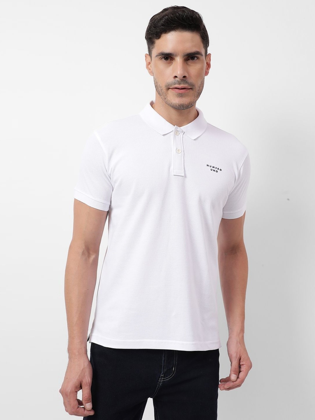 

Numero Uno Men Solid Polo Collar Cotton T-shirt, White