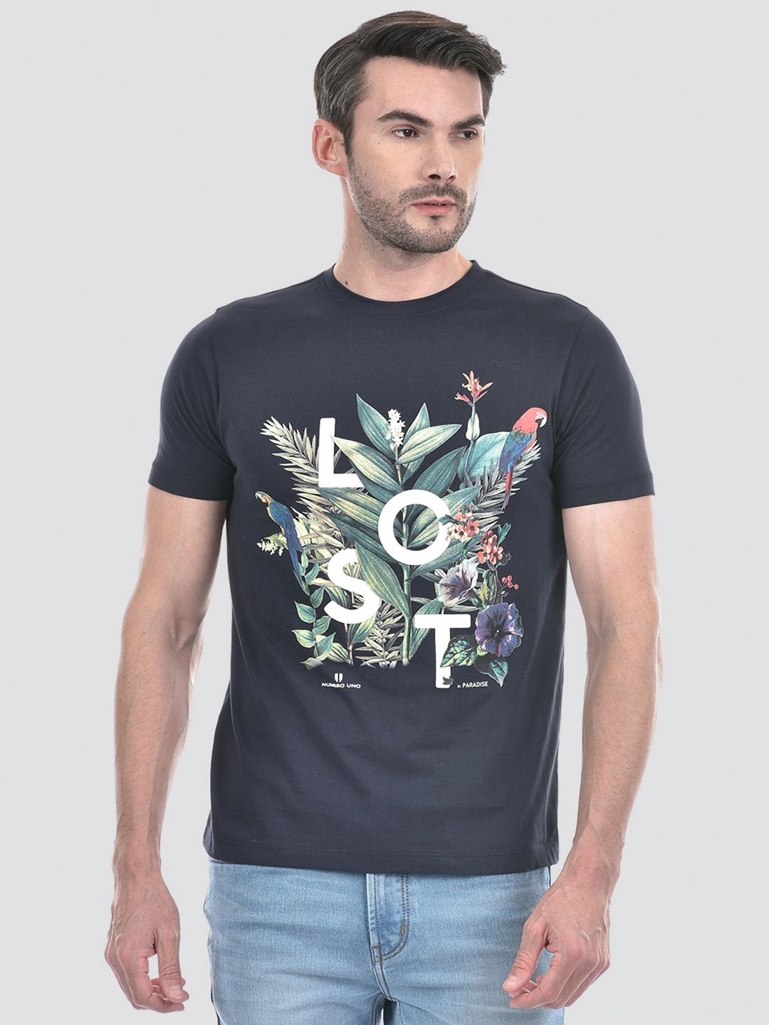 

Numero Uno Men Graphic Printed Round Neck Cotton T-shirt, Blue