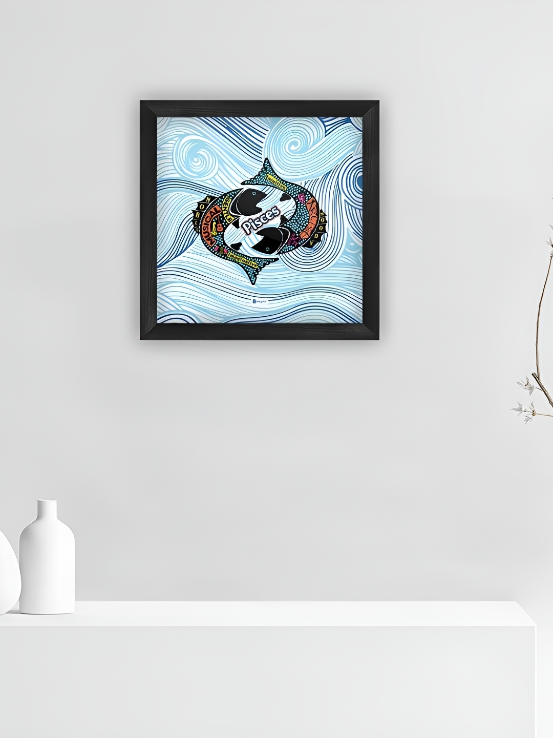 

Indigifts Blue & White Two Fishes With Wavy Water Poster Printed Wall Art