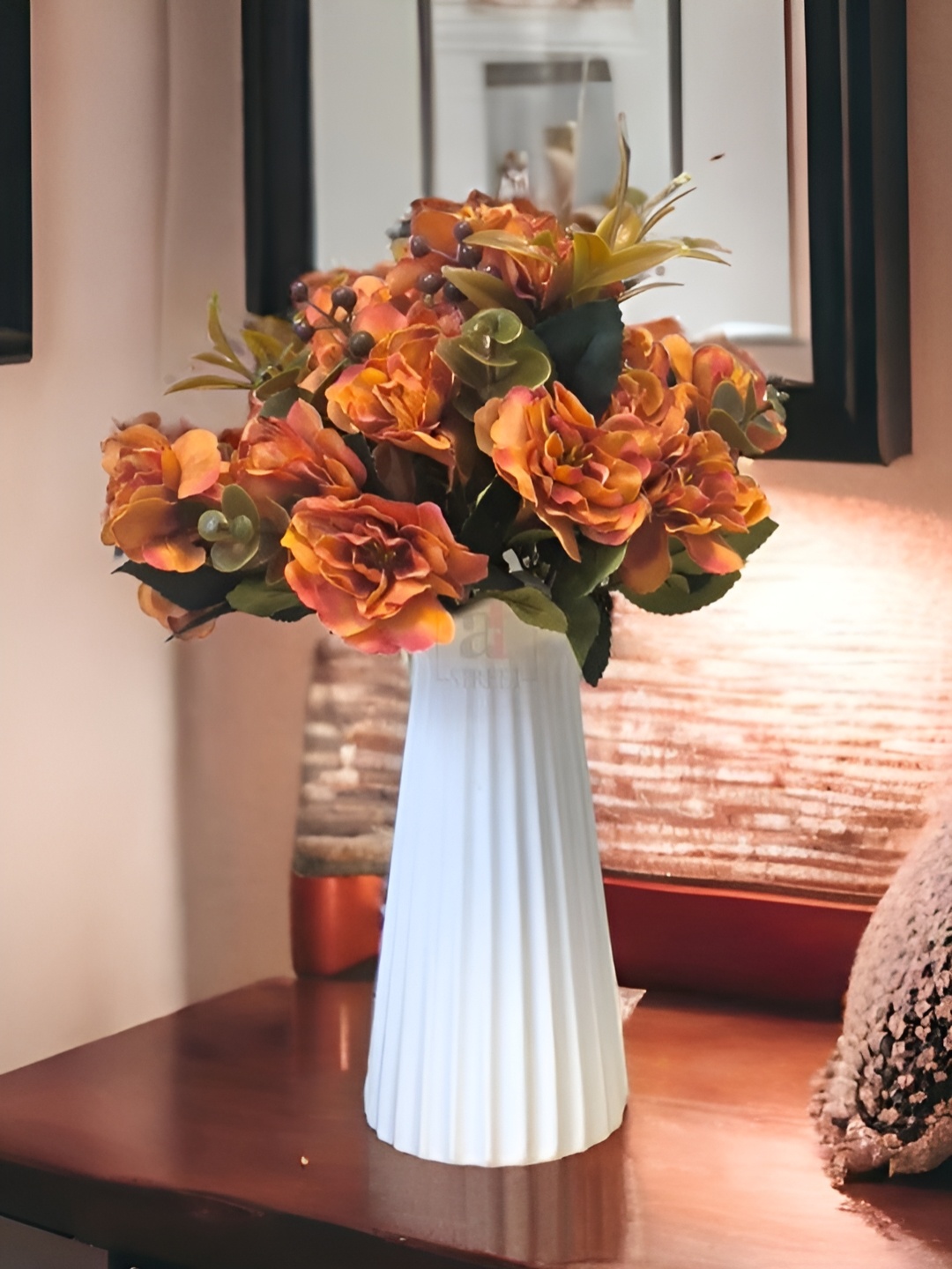 

Art Street Artificial Orange Flower Bunch with 10 Heads Silk Hydrangea Flowers
