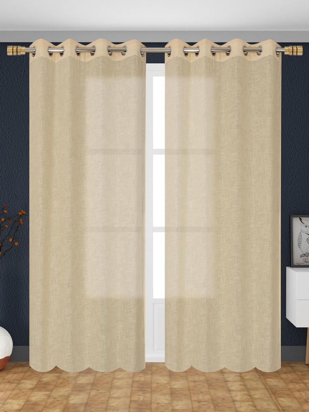 

Banchmark Home Furnishings Cream-Coloured 2 Pieces Sheer Linen Cotton Door Curtains
