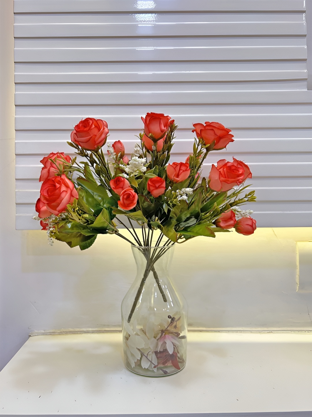 

ARTSY Red & Green 2 Pieces Rose Artificial Flowers