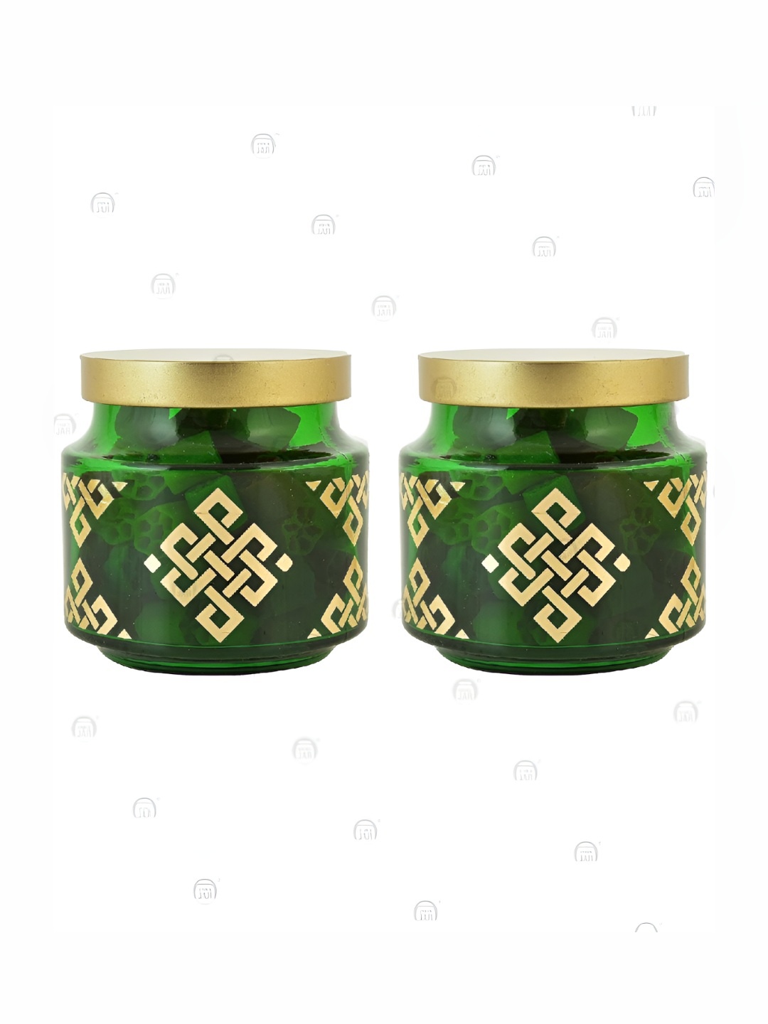 

CROCO JAR Green & Gold Toned 2 Pieces Printed Glass Dishwasher Safe Container 600ml