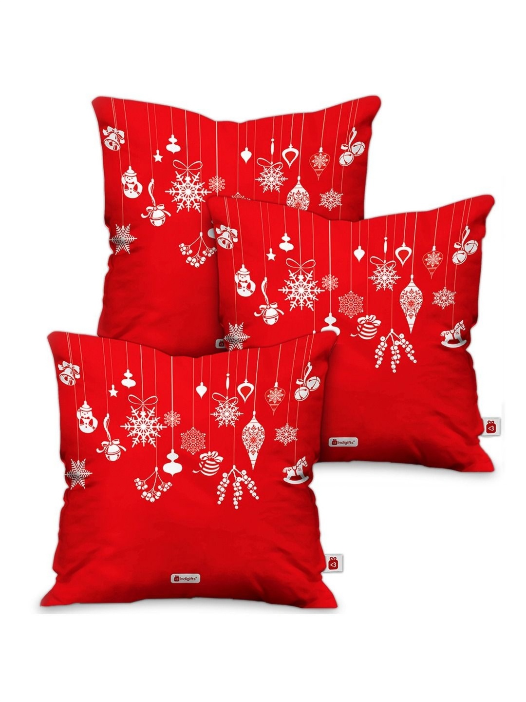 

Indigifts Red & White 3 Pieces Christmas Themed Printed Square Cushion Covers