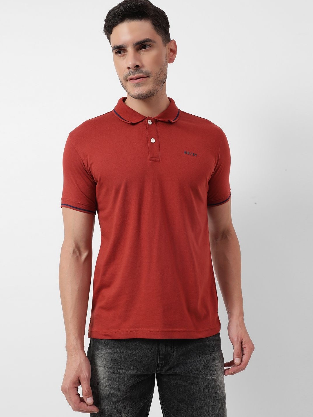 

Numero Uno Men Striped Polo Collar Cotton T-shirt, Red