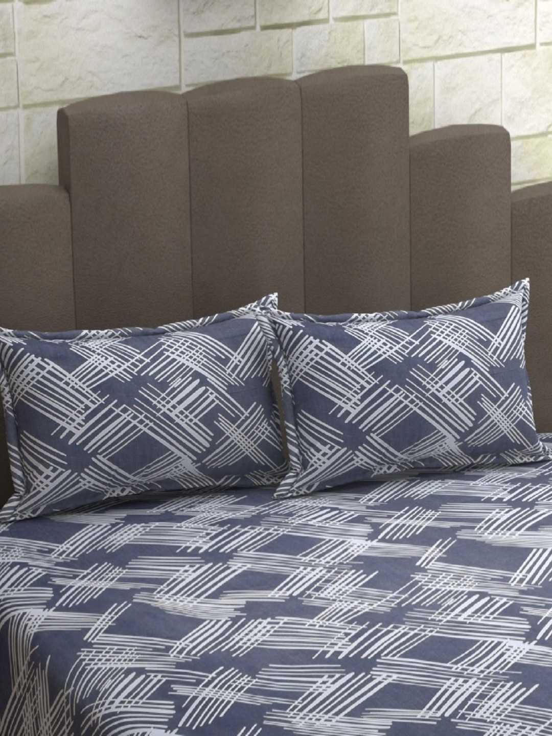 

AaHo Decor Grey & White 2 Pieces Printed Cotton Linen Supersoft Rectangle Pillow Covers
