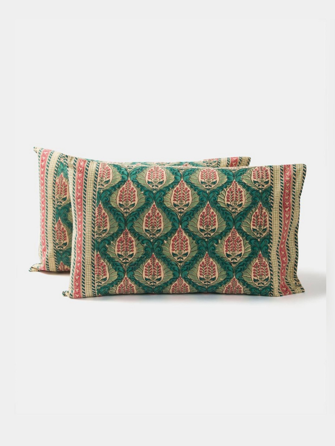 

Fabindia Green & Beige 2 Pieces Ethnic Motifs Pure Cotton Rectangle Pillow Covers