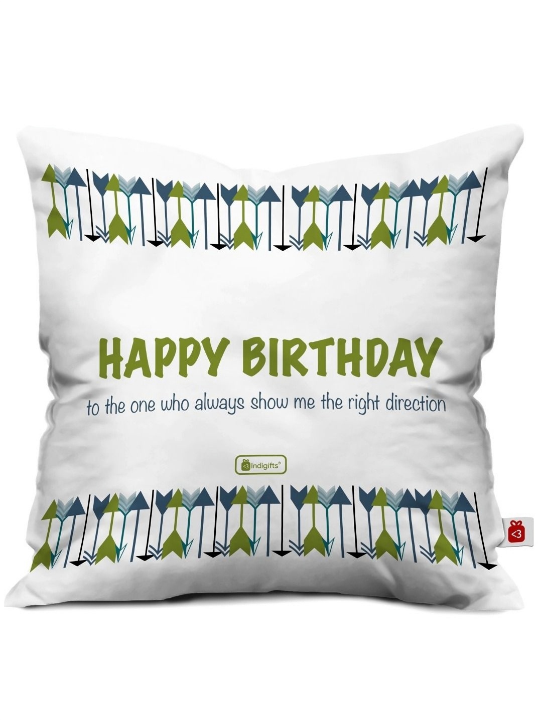 

Indigifts White & Green Birthday Wishes Printed Satin Cushion Cover