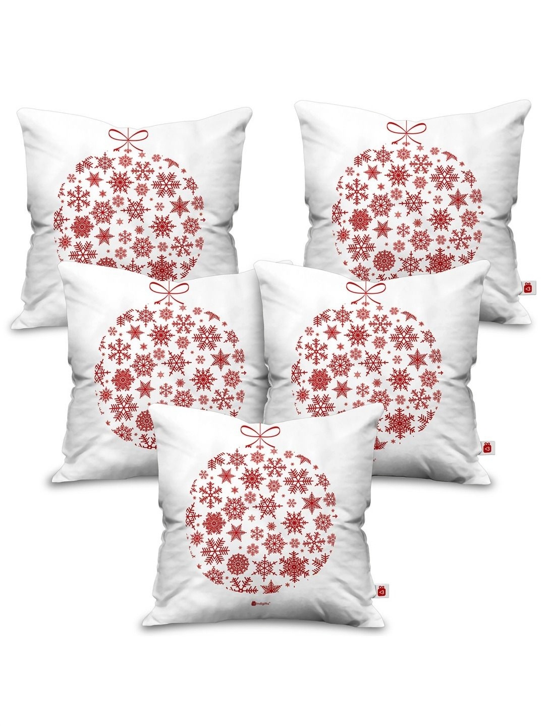 

Indigifts White & Red 5 Pieces Ethnic Motifs Printed Square Cushion Covers