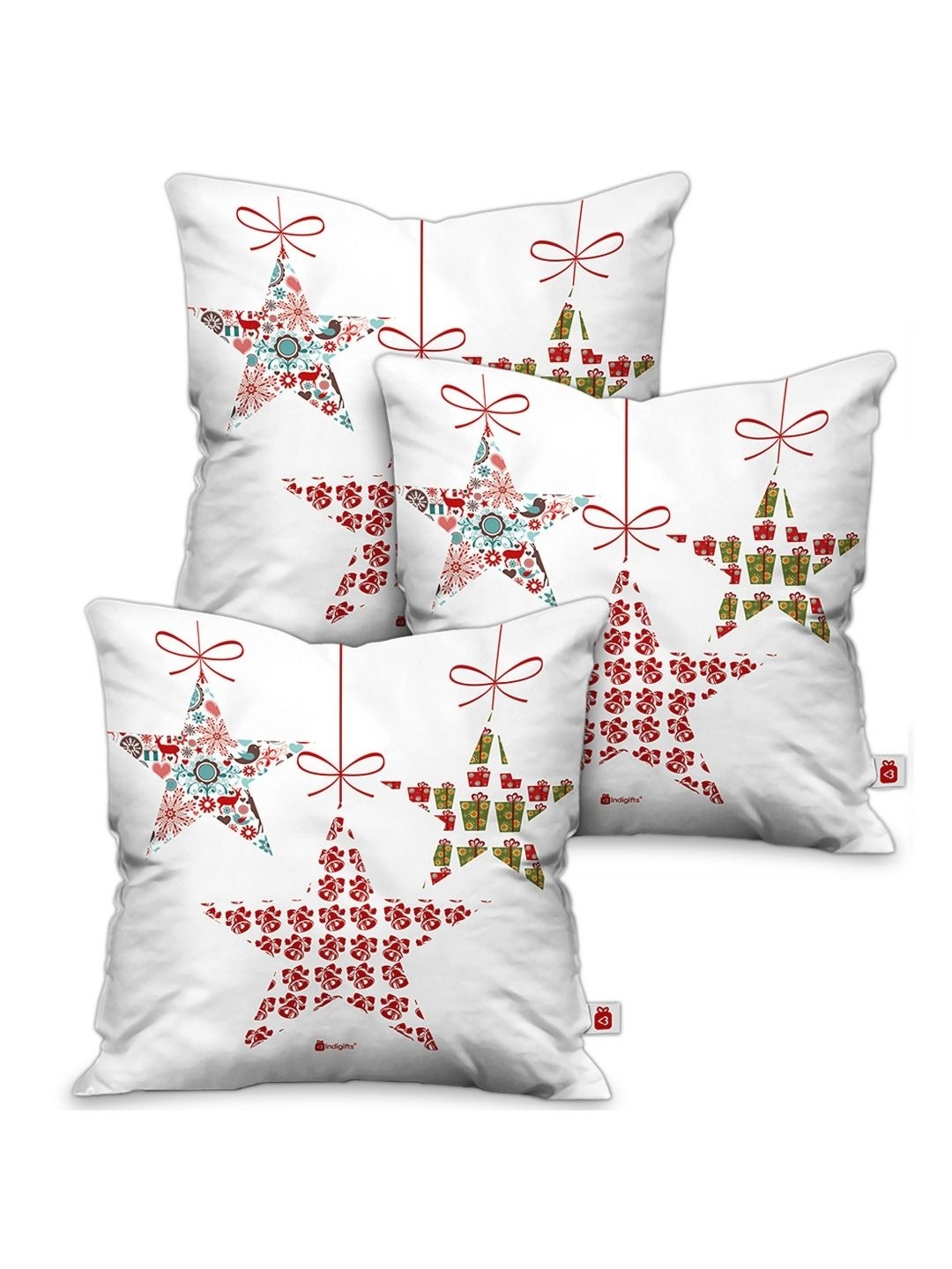 

Indigifts White & Green 3 Pieces Geometric Printed Square Cushion Covers