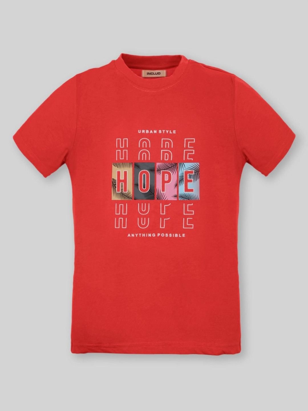 

INCLUD Girls Graphic Printed Round Neck Cotton T-shirt, Red