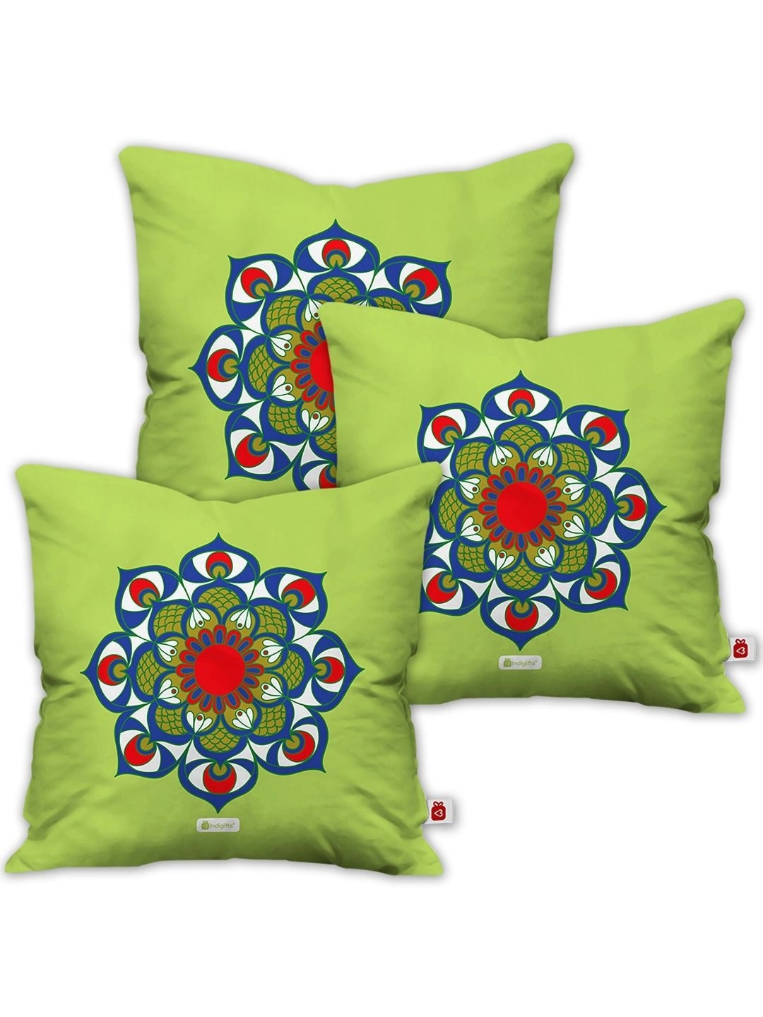 

Indigifts Green & Red 3 Pieces Floral Printed Square Cushion Covers