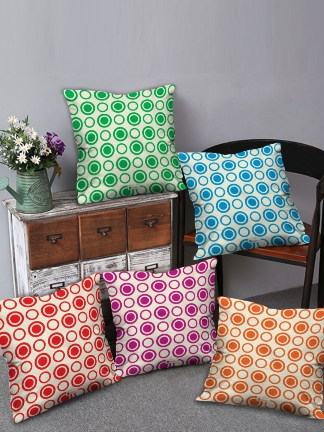 

Indigifts Blue & Green 5 Pieces Geometric Printed Cushion Covers