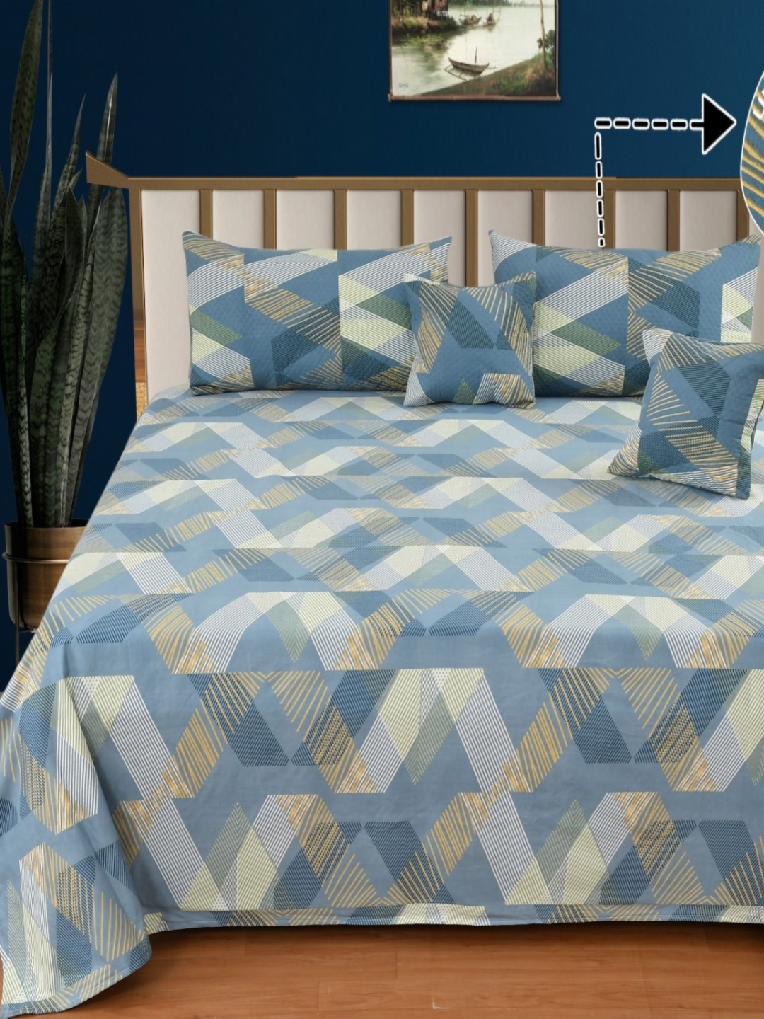 

NCS Blue & White Striped Printed Cotton 300 TC Queen Bedsheet With 2 Pillow Covers