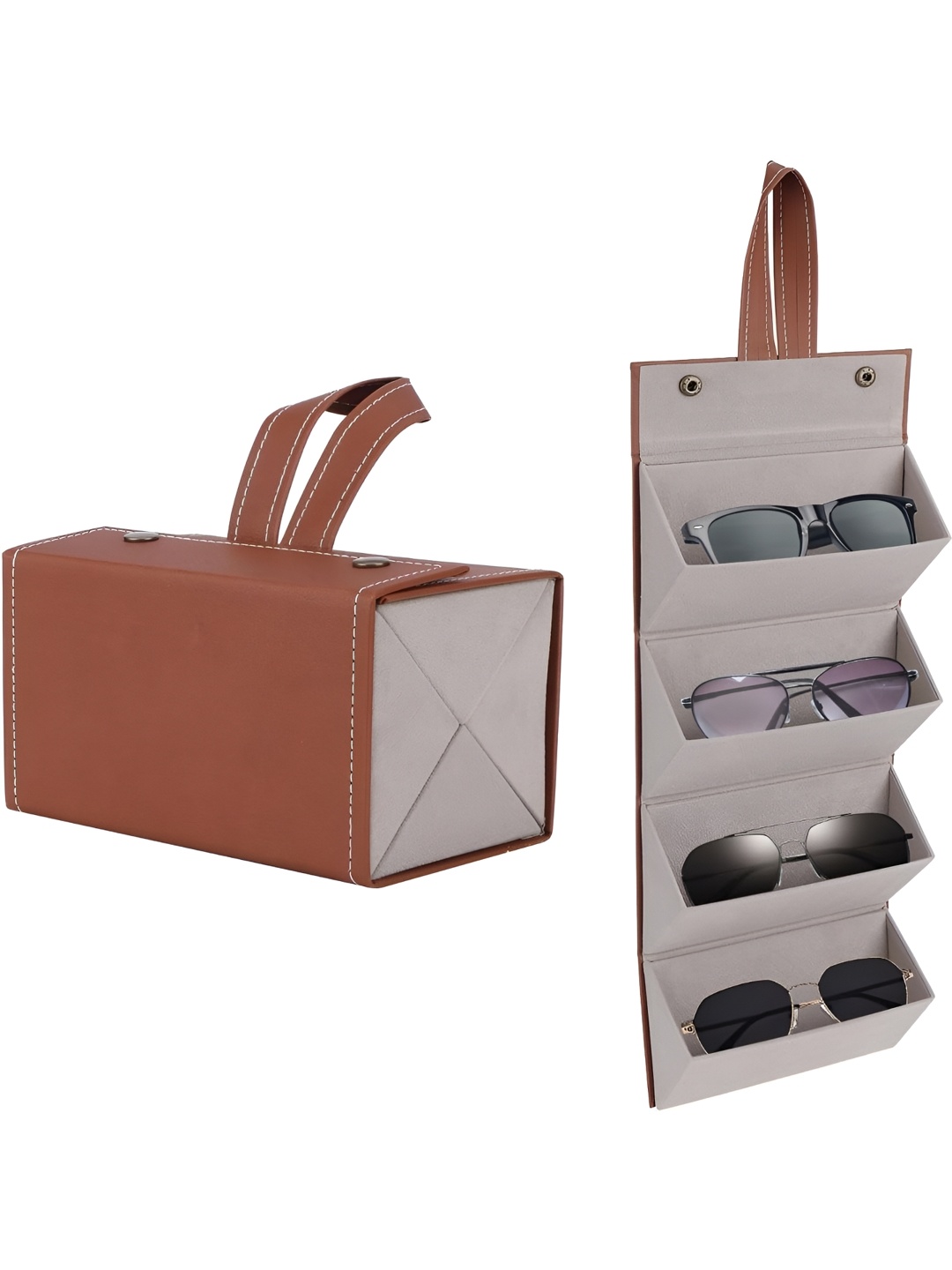

KriShyam 4 Slot Compartment Glasses Box Organiser, Brown