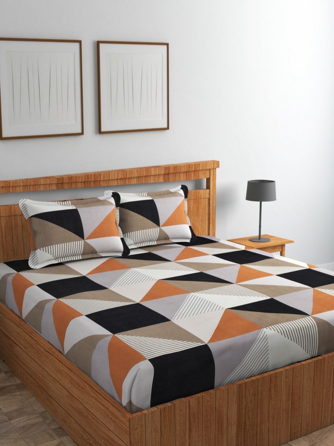 

NCS Grey & Black Geometric Printed Cotton 250 TC Queen Bedsheet With 2 Pillow Covers