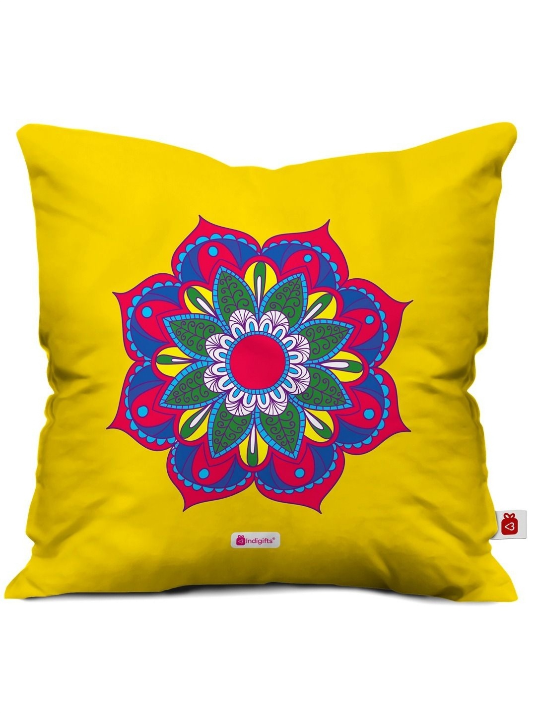 

Indigifts Yellow & Green Flower Printed Satin Square Cushion Cover