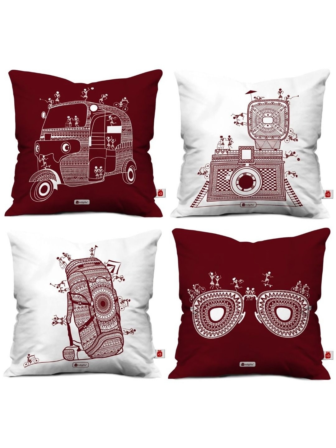 

Indigifts White & Maroon 4 Pieces Printed Square Cushion Covers