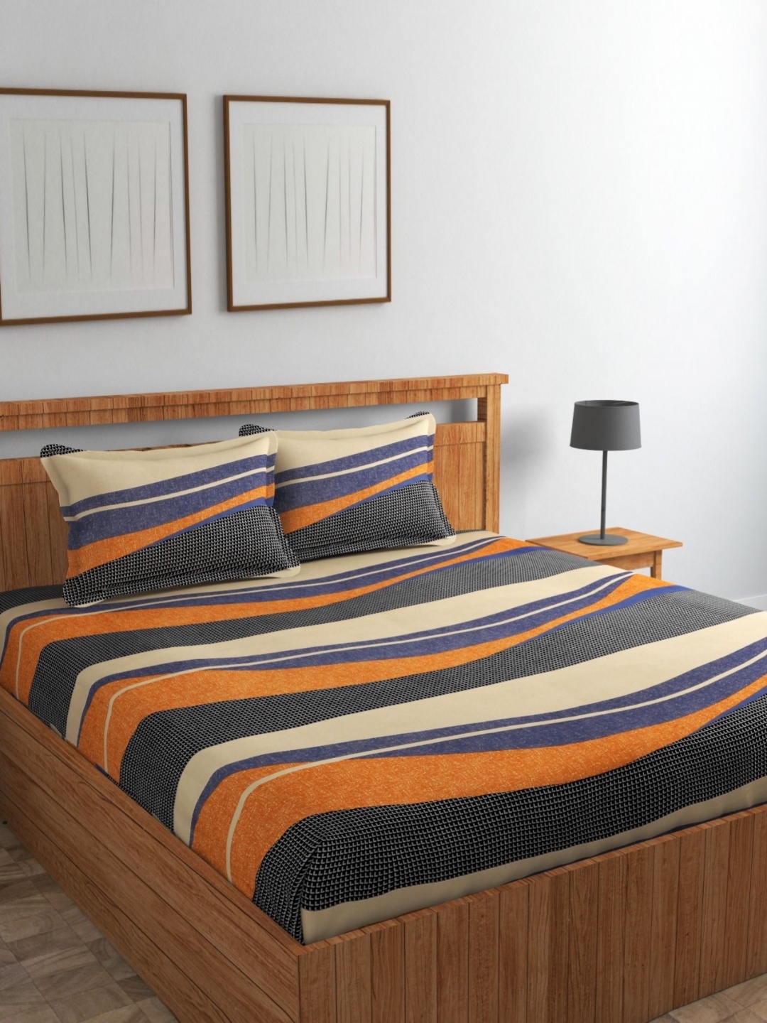 

NCS Orange & Blue 250 TC Queen Bedsheet with 2 Pillow Covers