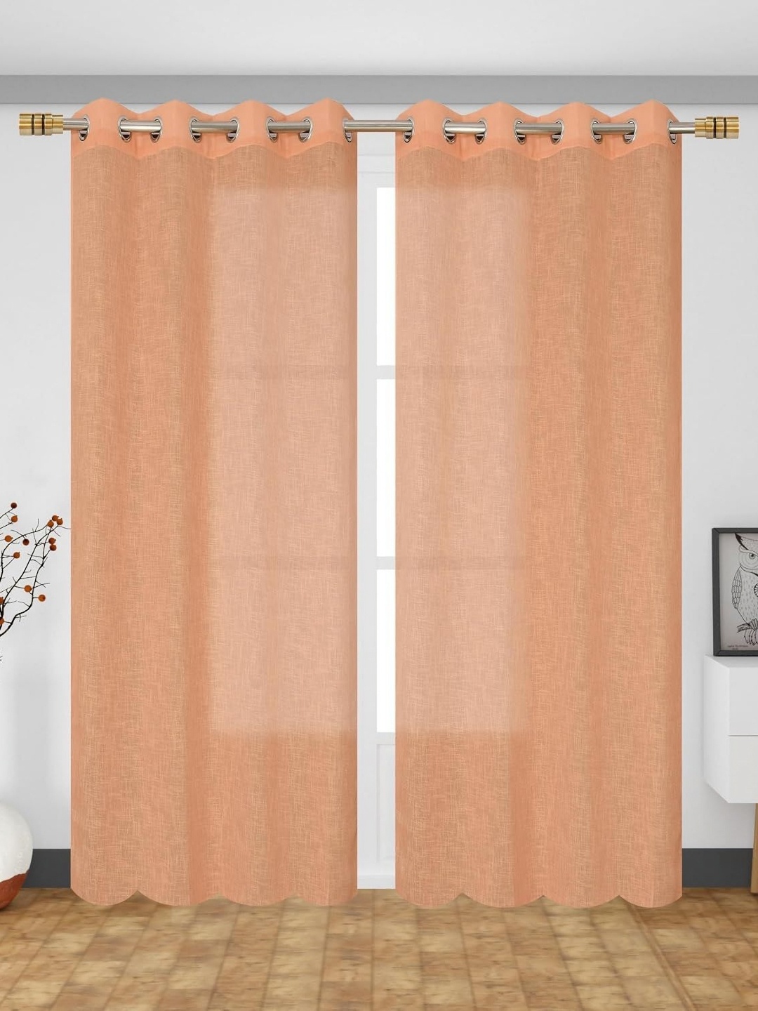

Banchmark Home Furnishings Orange 2 Pieces Linen Sheer Long Door Curtains