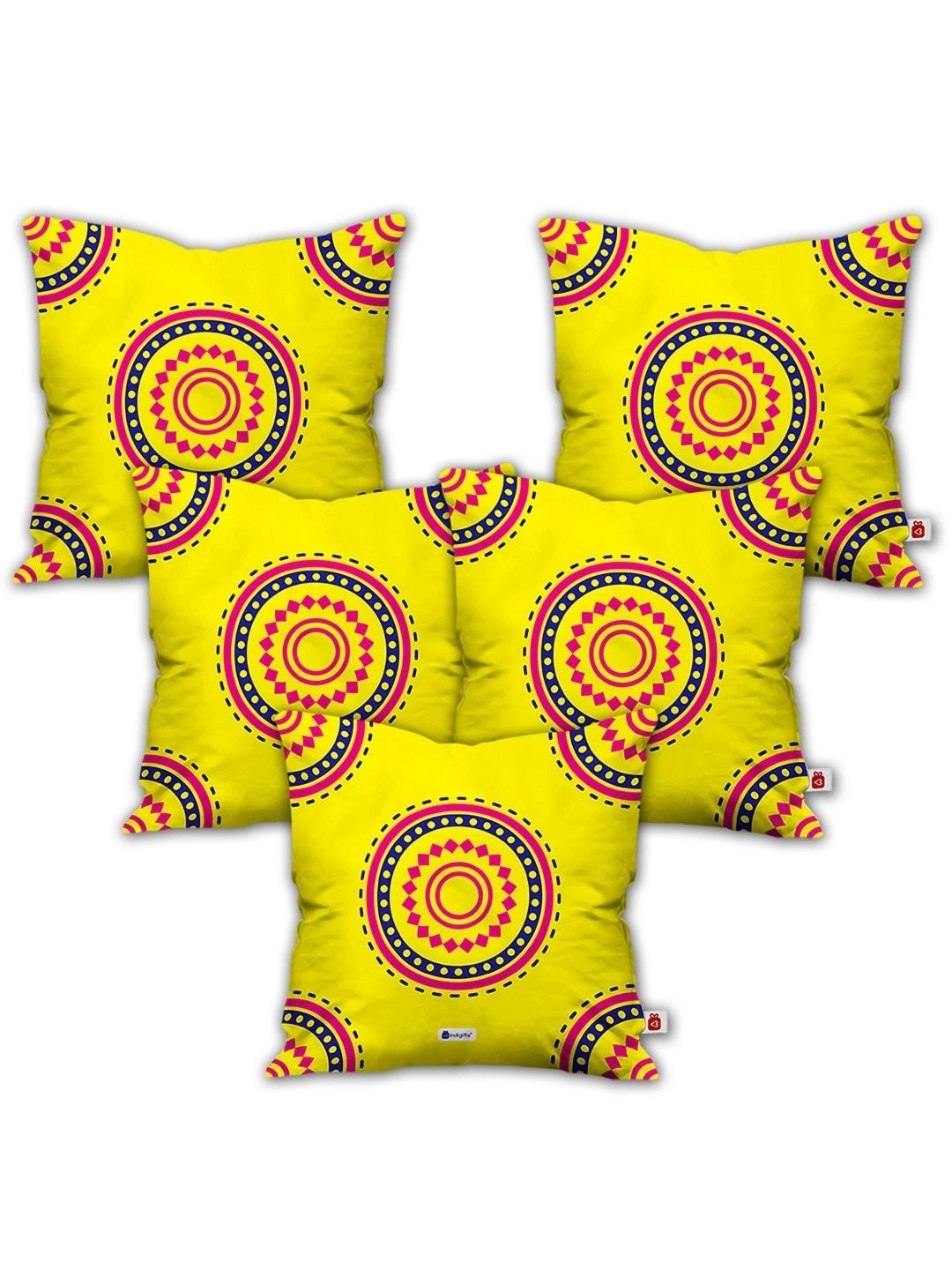 

Indigifts Yellow 5 Pieces Ethnic Motifs Printed Square Shaped Cushion Covers