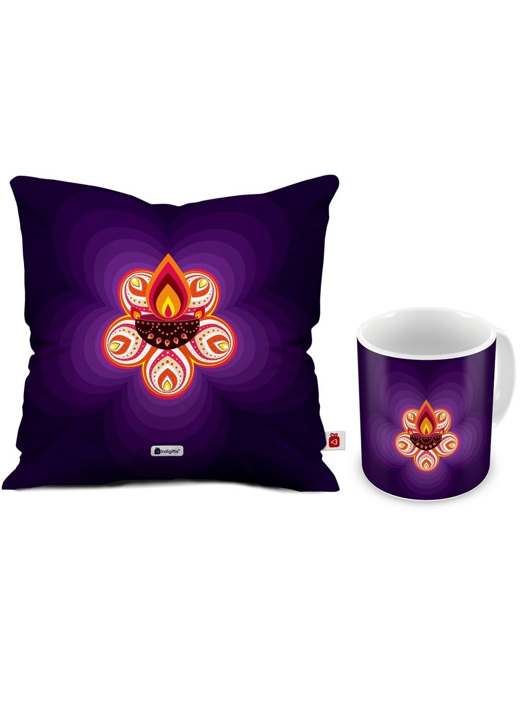 

Indigifts Maroon & Purple Printed Satin Square Cushion Cover & Mug 325ml